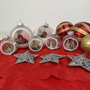 Christmas Decoration Lot Red Silver Gold Open Design Bird Balls Lasercut Fabric